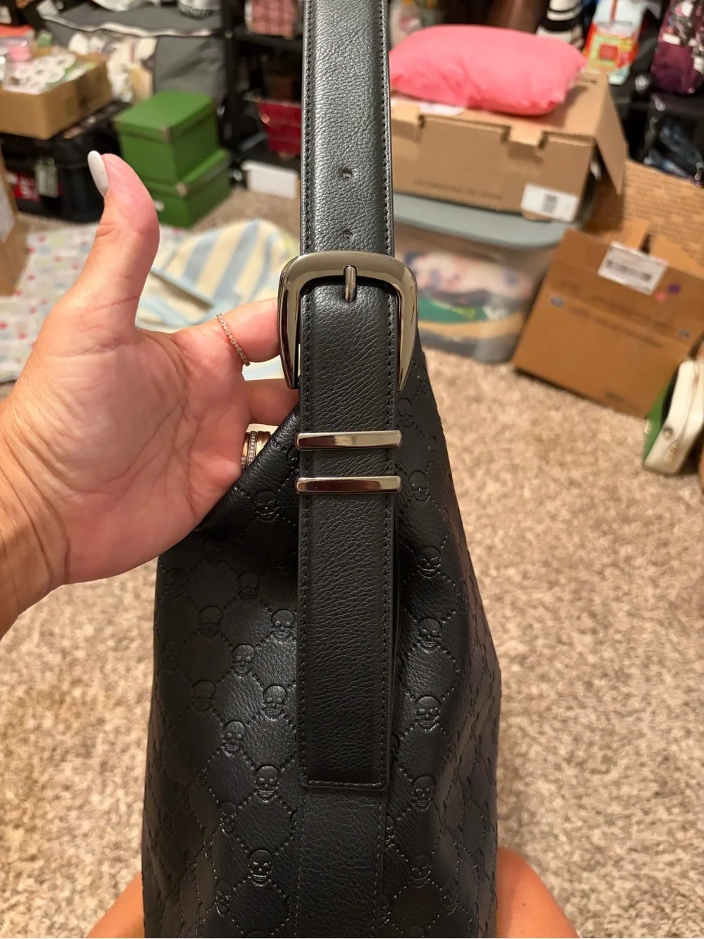 Large Betsey Johnson Black Tote with Heart Accent/ skull detail!